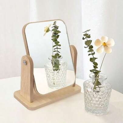 1 Stück Holz Schminkspiegel, drehbarer Tischspiegel, Studentenwohnheim Schminkspiegel Schönheitsspiegel