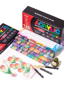 288/240/168/120/100/72/60/48/36/24/12 色丙烯马克笔，液体墨水软头，学生用，不透明，可混合，高品质 DIY 绘画艺术用品 - 查看 9