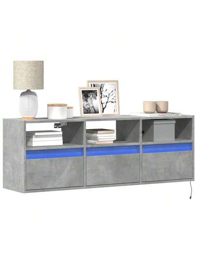 VidaXL TV Wand Unit LED Lighting 130x31x45 Cm Concrete Grijs