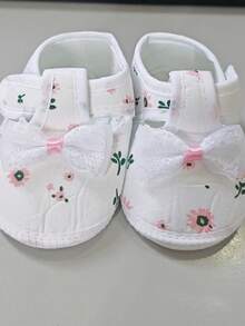 1 Pair Infant Girl Princess Shoes Socks, Lace Bow Soft Bottom Non-Slip Prewalker Shoes, Suitable For 0-12 Months Infants - White - View 5