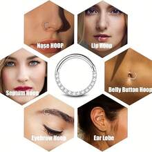1 pieza Aro de titanio sin costuras ASTM F136 con piedra de zirconia cúbica 5A - Anillo de nariz, septum, cartílago para mujer/hombre, joyería corporal hipoalergénica adecuada para regalos de cumpleaños, San Valentín, Navidad