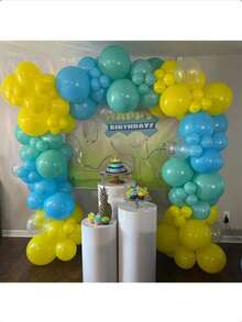 51PCS/Blue And Yellow Balloons 10 Inch Teal Blue Cartoon Balloon Blue And Yellow Party Latex Balloons Transparent Birthday Sea Ocean Baby Shower Party Decorations - Multicolor - View 3