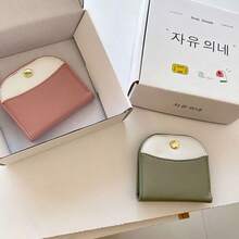 Carteira Compacta de Couro Macio Minimalista, Carteira de Moedas Pequena e Fina, Estilo Coreano com Toque de Luxo para Mulheres, Carteira de Dinheiro Mini, Carteira Pequena, Carteira Fofa, Estilo Y2K