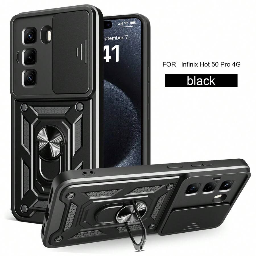 Ốp lưng điện thoại Infinix Hot 50 Pro 4G có ống kính camera trượt và chân đế - màu đen - Xem 1