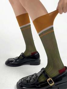 1 Đôi tất Hàn Quốc phong cách tạp chí Xuân/Hè 2025, tất mỏng cao đến đùi cổ điển, ấm áp - Nhiều màu - Xem 12