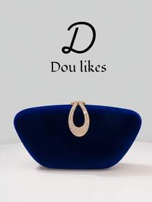1pc Luxury Velvet Box-Shaped Party Handbag, Water Drop Shaped Rhinestone Decor Clutch Bag, Suitable For Gala, Ball, Formal Attire Pairing, Formal Party Crossbody Bag, Tready Party Bag, Perfect For Party, Wedding, Prom, Gala/Banquet, Matching Women's Prom Dress, Prom Accessories, Sequin Dress, Shiny Dress, Women's Elegant Dress. - Royal Blue - View 11