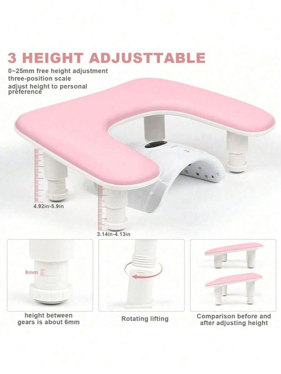 Manicure Arm Rest For Nails Tech: U-Shaped Adjustable Nail Armrest - White PU Leather Hand Stand Rest For Manicurists - Multicolor - View 1