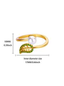Nhẫn hở bằng thép không gỉ mạ vàng 18K hình lá và cành cây màu xanh lá cây, chống phai màu, trang sức cưới, phụ kiện ngày lễ, quà Giáng sinh và sinh nhật cho phụ nữ. - Kiểu 2 - Xem 17