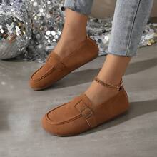 Retro Metal Buckle Loafers, Comfortable Slip-On, Suitable For Daily Wear, Dates, And Holiday Outfits