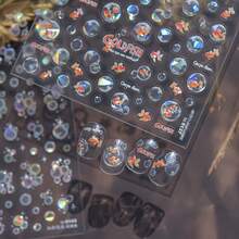 1pc Cartoon Colorful Goldfish Bubble Nail Stickers, Colorful Bubble Iridescent Shell Design, Self-Adhesive 5D Embossed Laser Flashing Stickers, Suitable For Home And Nail Salon, DIY Nail Supplies For Women And, Holiday Gift - 橘色 - 查看 6