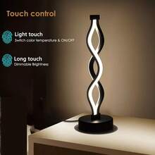 GCTECHING 1 peça de abajur LED espiral preto, abajur de cabeceira metálico regulável com controle de toque, lâmpada decorativa com 3 temperaturas de cor para casa, sala de estar (versão com plug-in USB)