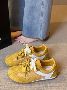 Damen Größe 35-40 einfarbige lässige, süße, preppy Schnürsneaker mit Patchwork, bequeme flache Lässig Schuhe für Gym, Campus, Urlaub, ganzjährig