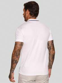 MEN'S POLO COLLAR SHIRT CASUAL BUTTON SLIM T-SHIRT PROMOTION - White - View 3