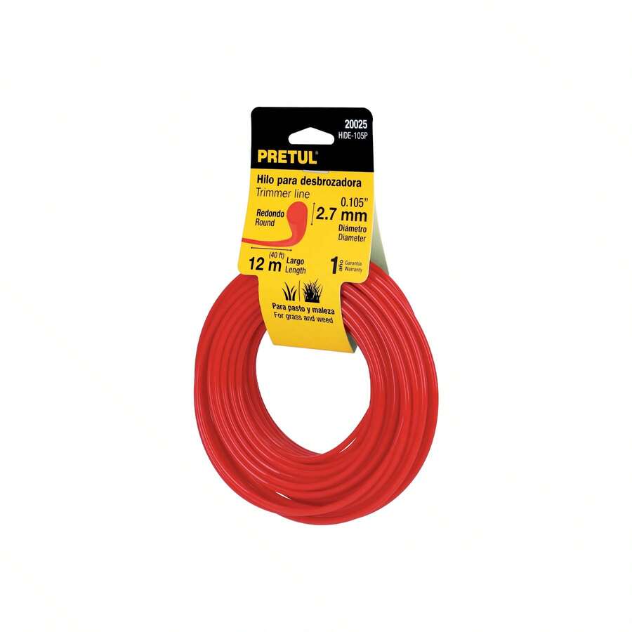 Hilo Redondo para Desbrozadora PRETUL 2.7mm x 12m en Tarjeta | Línea de Corte Resistente y Flexible que Garantiza un Desempeño Óptimo en el Corte de Hierba y Maleza – Compatible con Diversos Modelos de Desbrozadoras, Ideal para Uso Doméstico, Jardinería Profesional y Mantenimiento de Parques o Jardines - Rojo - Ver 1