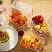 50/20/10 件一次性食品储存容器，500 毫升带盖矩形外卖盒，PP 材质，微波炉适用，加厚外卖包装，适用于零食、水果和蔬菜储存，透明容器，耐用卫生，边缘光滑，适用于婚礼、生日和外卖活动