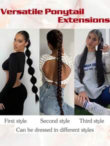 Tóc đuôi ngựa nối dài 16 inch/26 inch/34 inch, Dây thun đa năng màu đen sang đỏ tía chịu nhiệt cho nữ, Tóc đuôi ngựa dài thẳng tự làm quấn quanh, Tóc đuôi ngựa tổng hợp mềm mại tự nhiên cho nữ Hóa trang hàng ngày và Lễ hội âm nhạc Giáng sinh, Quà tặng năm mới đã qua sử dụng - Nhiều màu - Xem 4