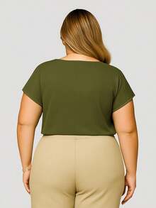 PLUS SIZE PLAIN BLOUSE CASUAL MODERN BASIC CURRENT CONTEMPORARY VISCOLYCRA DAILY WORK - Army Green - View 2