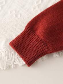 2 件女童针织毛衣开衫和百褶裙套装，经典设计领毛衣套装，节日/生日礼物 - 酒紅色 - 查看 4