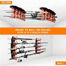 Space-Saving Fishing Rod Holder | Wall-Mounted Or Ceiling-Mounted Fishing Rod Organizer With Soft TPU Protective Pads, ABS Plastic Fishing Rod Storage, Suitable For Saltwater, Spinning, Casting And Baitcast Fishing Rods (Holds 5 Fishing Rods), Fishing Rods And Reels - Multicolor - View 6