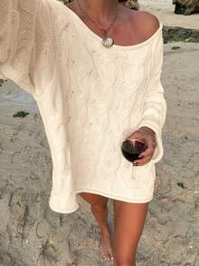 Women's Loose Knit Pullover Sweater, French Casual Style, Long Sleeve, Autumn/Winter - Beige - View 5