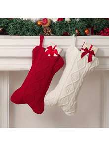 1pc Bone Shaped Christmas Stocking Decoration, White Christmas Stocking Suitable For Christmas Tree Hanging Decor, Fireplace Decor, Home Decor, Christmas Atmosphere Setting, Theme Party, Holiday Celebration