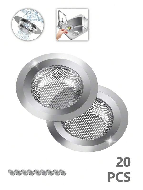 Colador de fregadero de cocina, filtro de fregadero de cocina, set de 20/10/6/4/2 unidades de colador de acero inoxidable para fregadero, aro ancho de 4.5" de diámetro, cesta coladora para fregadero de cocina para atrapar restos de comida en la mayoría de desagües de fregadero