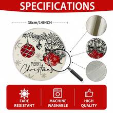 1pc/4pcs/6pcs/60pcs Christmas Pine Branch Bow Ornament Round Placemats, Christmas Linen Placemats, Stain-Resistant Placemats, Suitable For Home, Dining Room And Restaurants, Tabletop Decor, Home Goods - Multicolor - View 4