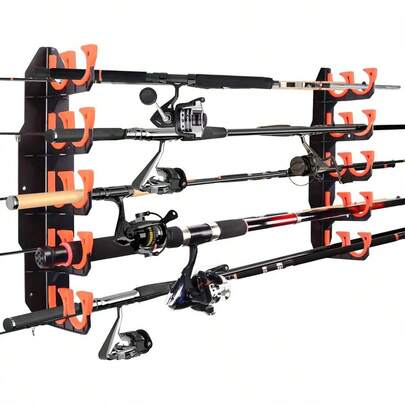 Space-Saving Fishing Rod Holder | Wall-Mounted Or Ceiling-Mounted Fishing Rod Organizer With Soft TPU Protective Pads, ABS Plastic Fishing Rod Storage, Suitable For Saltwater, Spinning, Casting And Baitcast Fishing Rods (Holds 5 Fishing Rods), Fishing Rods And Reels