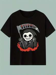 Peekaboo Men's & Women's Black Cotton T-Shirt With Playful Grim Reaper & Peekaboo Graphic Print - Soft Light Beige-Friendly Casual Short Sleeve Round Neck Tee For Casual Attire, Halloween & Themed Events - Unisex Adult Sizes, Machine Washable, Versatile Gift Idea, Holiday Outfit, Fun Design, Breathable Material, Comfortable Fit, Printed Shirt, Men And Women,Nightmare Before Christmas,Christmas,Halloween Costumes,Funny T Shirts,Summer Outfits,Thanksgiving Day,Men Graphic Tees,Streetwear Men - màu đen - Xem 1
