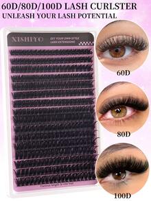 100D 仿貂睫毛簇睫毛 0.07mm D 卷曲 9-16mm 混合自然睫毛延长 3D 俄罗斯条卷单根睫毛簇化妆工具（60D 80D 睫毛单根簇）自然外观、浓密、持久、防水可重复使用假睫毛延长套装适合初学者在家使用、日常生活、派对、旅行和音乐节睫毛簇、睫毛簇、单根睫毛、睫毛、假睫毛 - 黑色 - 查看 8