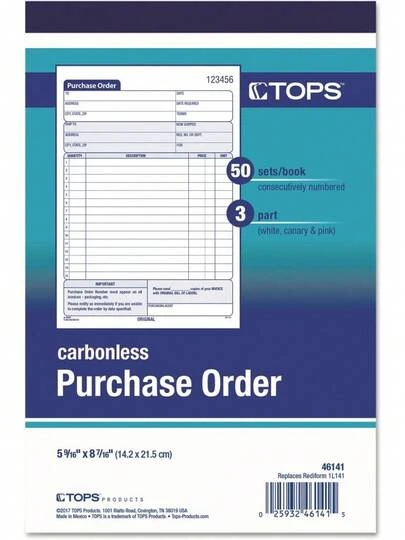 M9X7 TOPS Purchase Order Book, Carbonless Triplicate,5-9/16 X 8-/16 Inches, 50 Sets Per Book (46141)