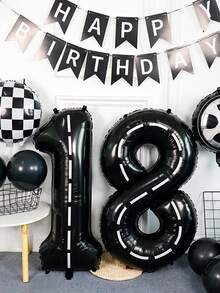 1pc 40-Inch Black Number Balloon, Racing Theme Line Number Foil Balloon, Suitable For Birthday Party Decoration, Transportation Theme Party, Party Decoration, Christening Decoration, Racing Birthday Decoration - Multicolor - View 10