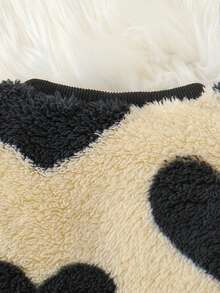 两件套幼儿女孩蓬松运动衫套装，包含心形图案圆领长袖休闲上衣和百搭羊毛黑色喇叭裤，秋冬 - 杏色 - 查看 8