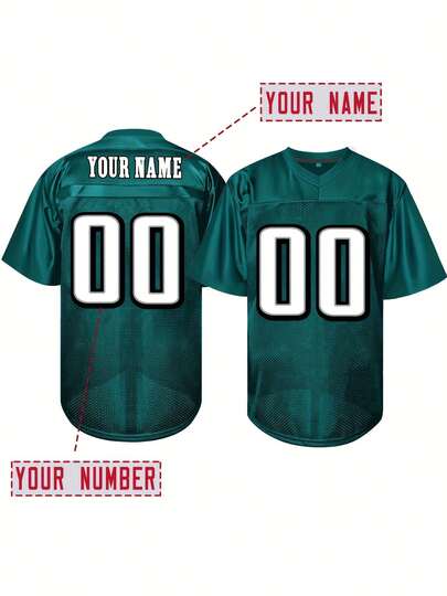 Customized Name And Number Men's Embroidered American Football Jersey Philadelphia Green V-Neck Personalized Short Sleeved Shirt Party Game Training Competition Sports Top DIY S-XXL