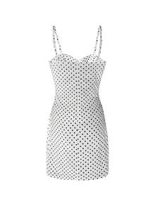 全新性感修身优雅迷你紧身吊带裙，夏季/波尔卡圆点连衣裙 - 白色 - 查看 2