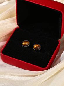 6/8/10mm Natural Stone Round Bead Stainless Steel Stud Earrings, Agate/Crystal/Faux Pearl And Other Natural Materials, Lucky Stone Healing Stone Energy Boosting, Fashion Jewelry Earrings For Women