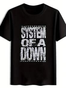 [Vintage Rock Band T-Shirt] Vintage Rock Band T-Shirt |   Men's Black "SYSTEM OF A" Graphic Print, Short Sleeve Crew Neck, Lightweight Polyester, Perfect For Summer, Travel, Beach, And Festivals, Stretchable Fabric - 黑色 - 查看 1