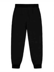 RANGMOKI Men's Black Cotton Blend Joggers - Fashionable Curved Letter Print Sweatpants With Elastic Waist And Drawstring, Comfortable Casual Fit, Suitable For All Seasons, 60% Cotton, 40% Polyester, Weight 260 G/M² - 黑色 - 查看 3