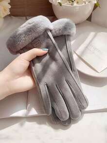 1 Pair Beige Thickened Winter Touchscreen Gloves, Electric Bicycle Cold-Proof Riding Gloves - Multicolor - View 3