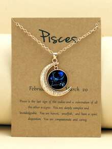 1/12pcs 12 Zodiac Glow-In-The-Dark Moon Pendant Necklace, Fashionable Personalized Constellation Card Necklace