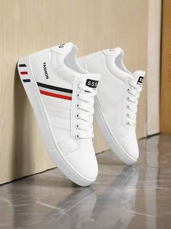 Men's Minimalist Low-Top Skateboard Shoes, Comfortable Lace-Up Striped Casual Shoes, Durable Thick Sole Sneakers, Suitable For Outdoor Activities