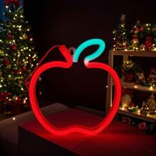 1 Stück LED Weihnachtsthemen Elemente Szene Apfel Neonlicht Wanddekoration, batterie-/USB-betriebenes romantisches Feenlicht, Heim-Feiertags-Party Kinderzimmer Schlafzimmer Dekoration
