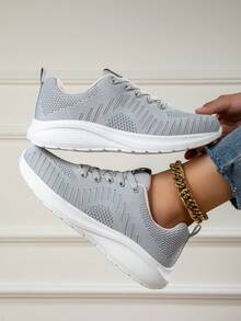 Women's Casual Sports Shoes, Mesh Breathable Running Shoes, Lightweight Travel Shoes, Student Running Shoes, Flat Casual Shoes, Comfortable Loose Fit Sports Shoes, Fashion Sneakers, Knitted Mesh Breathable, Solid Color Office Mesh Shoes