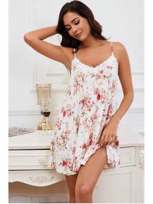 Nightgowns Women Lace Sleepwear Short Night Gowns Sleeveless Chemise Nighty - 櫻桃紅 - 查看 10