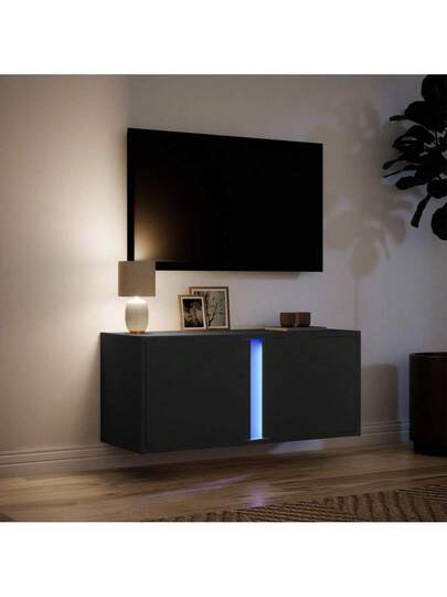 VidaXL TV Wand Unit LED Lighting 80x31x35 Cm Zwart view 5