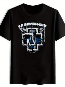 Man Men Black Rammstein Graphic T-Shirt Casual Crew Neck Short Sleeve Summer Top With Band Logo Design Ideal For Concerts Festivals And Casual Attire Festive Attire Band Logo Shirt Comfortable Fit Rock Concert Clothing Men Size S-3XL - màu đen - Xem 1