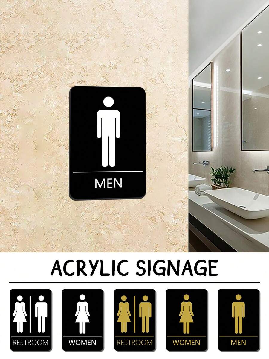 1pc Acrylic 3D Restroom Sign, Barrier-Free Washroom Text Directional Signage, Men/Women Bathroom Indicator Plaque