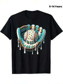 Ice Cream Drip Baseball Stuff Baseball Drip For Boys Graphic T-Shirt Gifts For Boys Girls Kids YYQ 180g - 彩色 - 查看 1