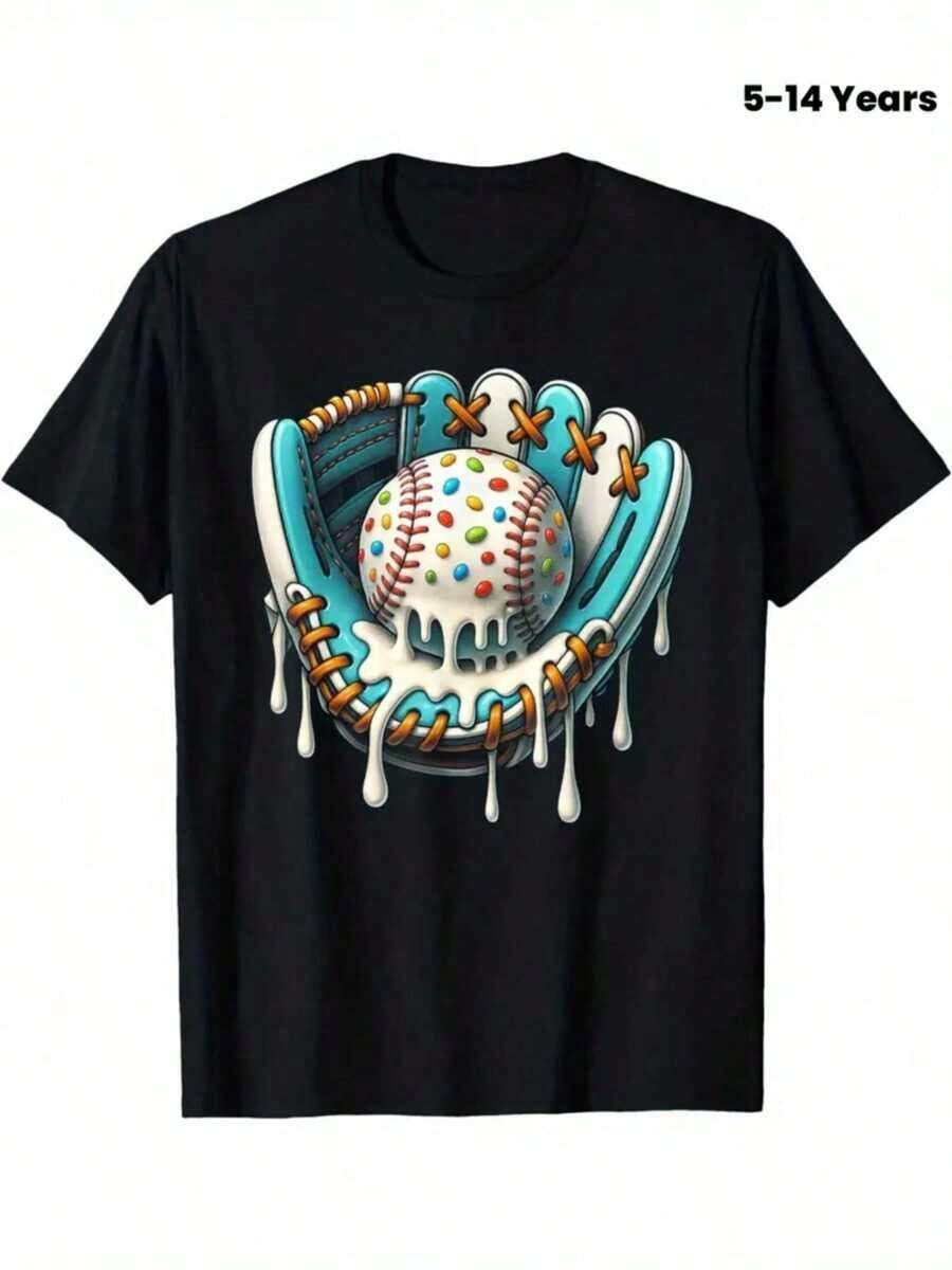 Ice Cream Drip Baseball Stuff Baseball Drip For Boys Graphic T-Shirt Gifts For Boys Girls Kids YYQ 180g - 彩色 - 查看 1