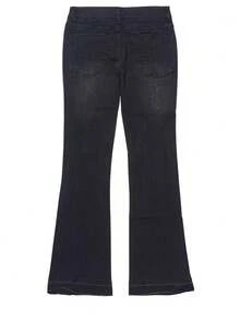 Men's Denim Flare Jeans, Skinny Fit Pants, Distressed Flare Jeans With Patches, Y2K Stacked Jeans, Contrast Washed Embroidered Jeans, Suitable For All Seasons - Black - View 5